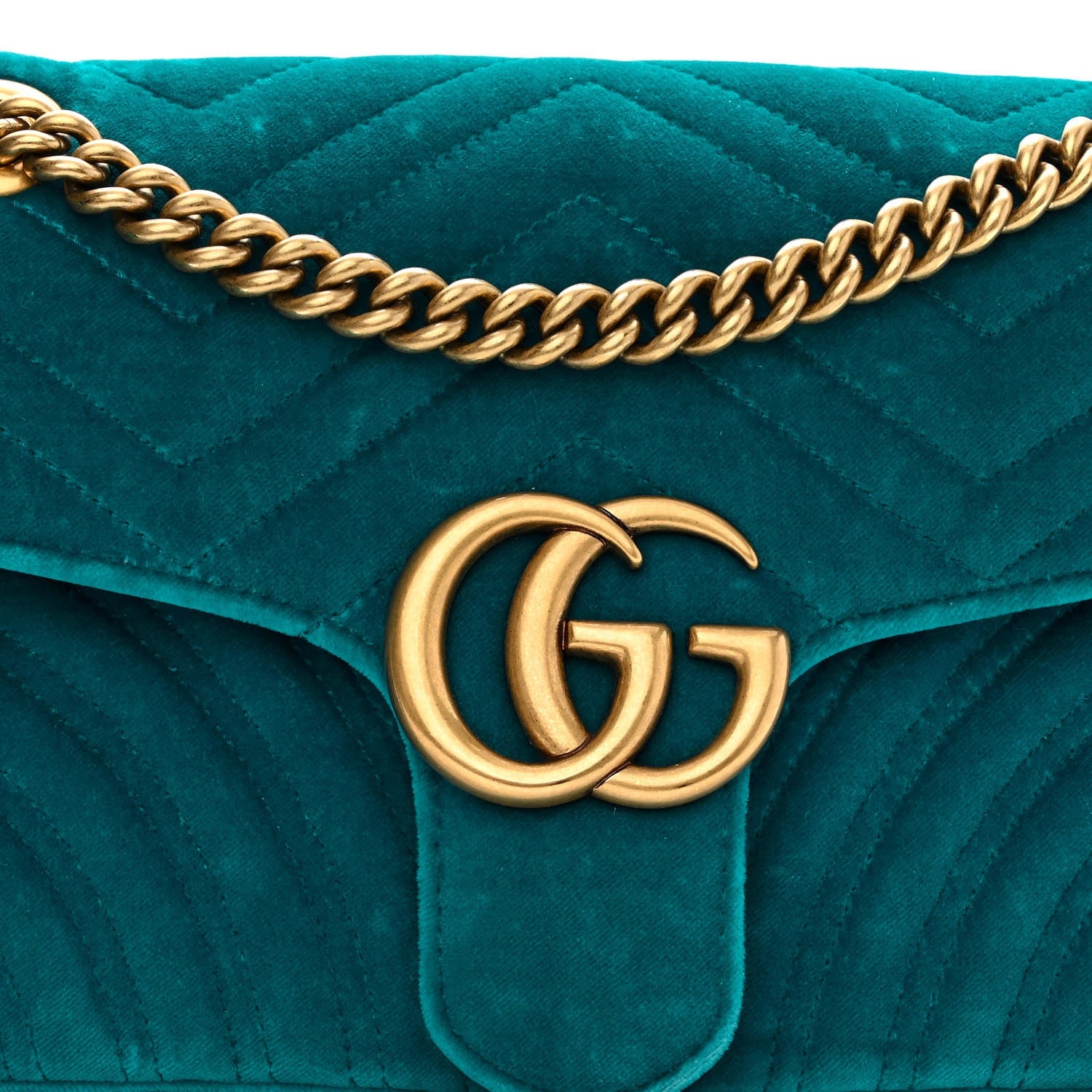 Gucci Velvet Matelasse Small GG Marmont Shoulder Bag Pavone Cyan 8 of 10