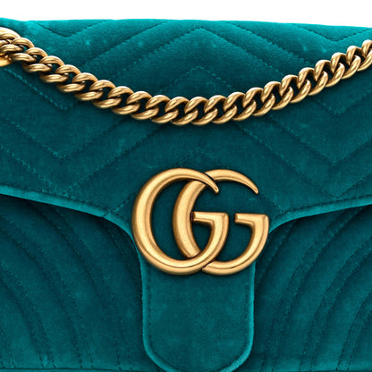 Gucci Velvet Matelasse Small GG Marmont Shoulder Bag Pavone Cyan 8 of 10