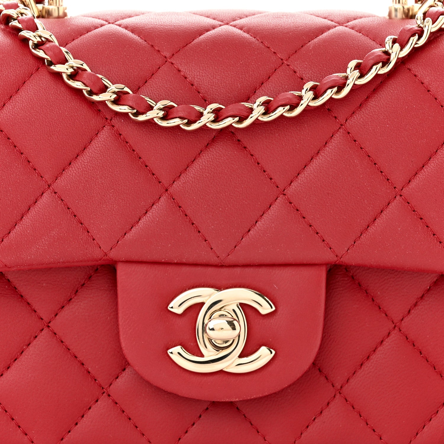 Chanel Lambskin Quilted Mini Top Handle Rectangular Flap Red 8 of 12