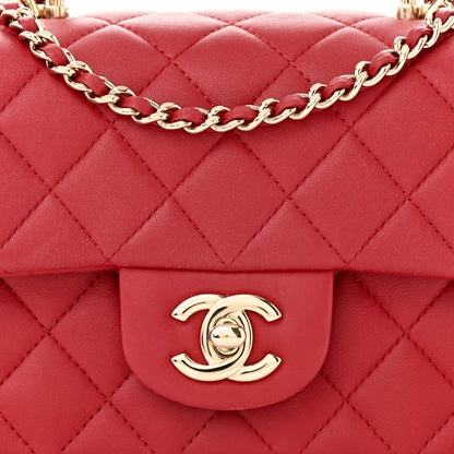 Chanel Lambskin Quilted Mini Top Handle Rectangular Flap Red 8 of 12