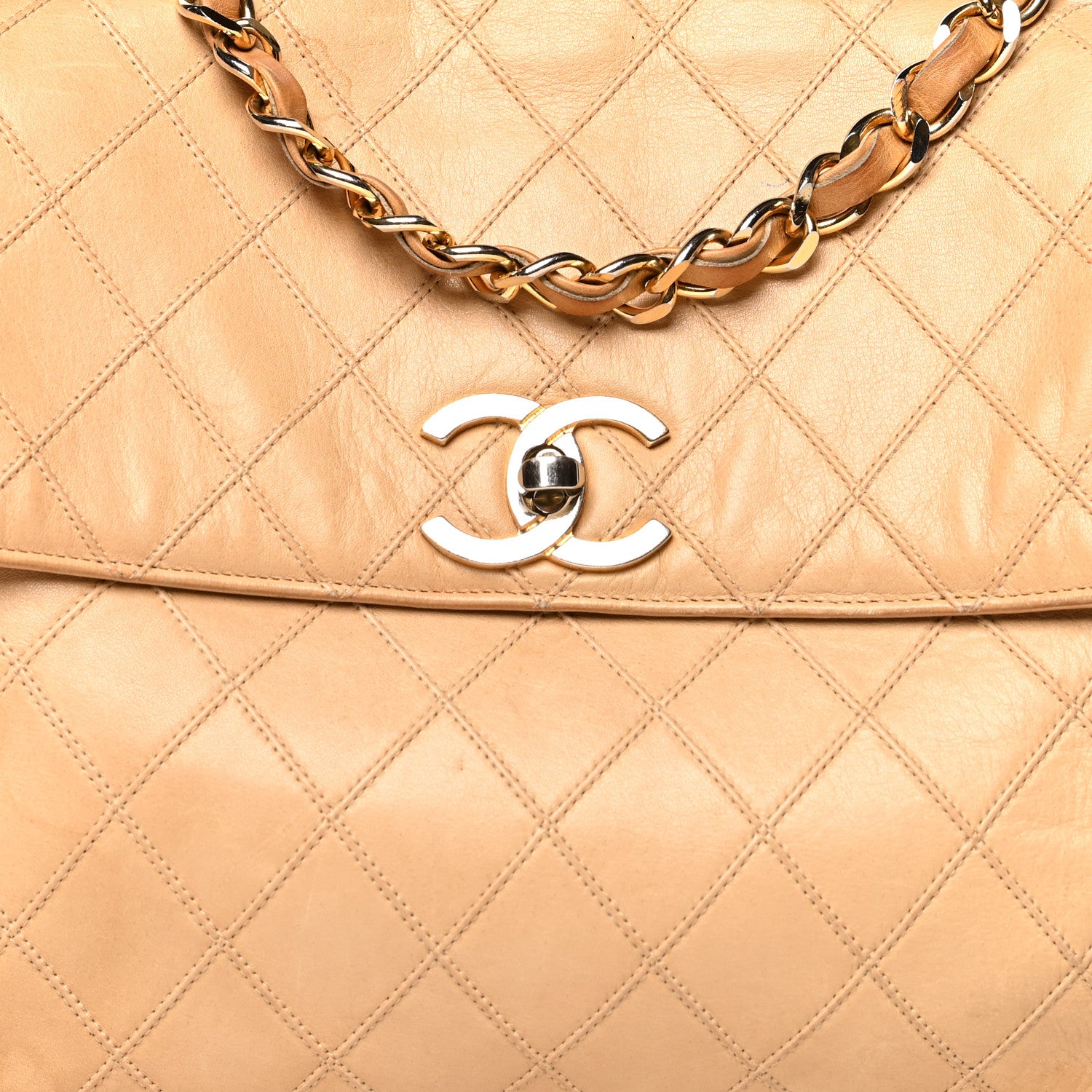 Chanel Lambskin Stitched Medium Single Flap Beige 9 of 16