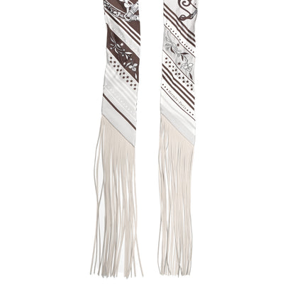 Hermes Silk Festival Des Amazones Bandana Fringed Twilly Craie Brun 2 of 6