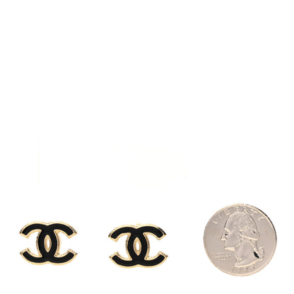 Chanel Metal Enamel CC Earrings Black Gold 2 of 4