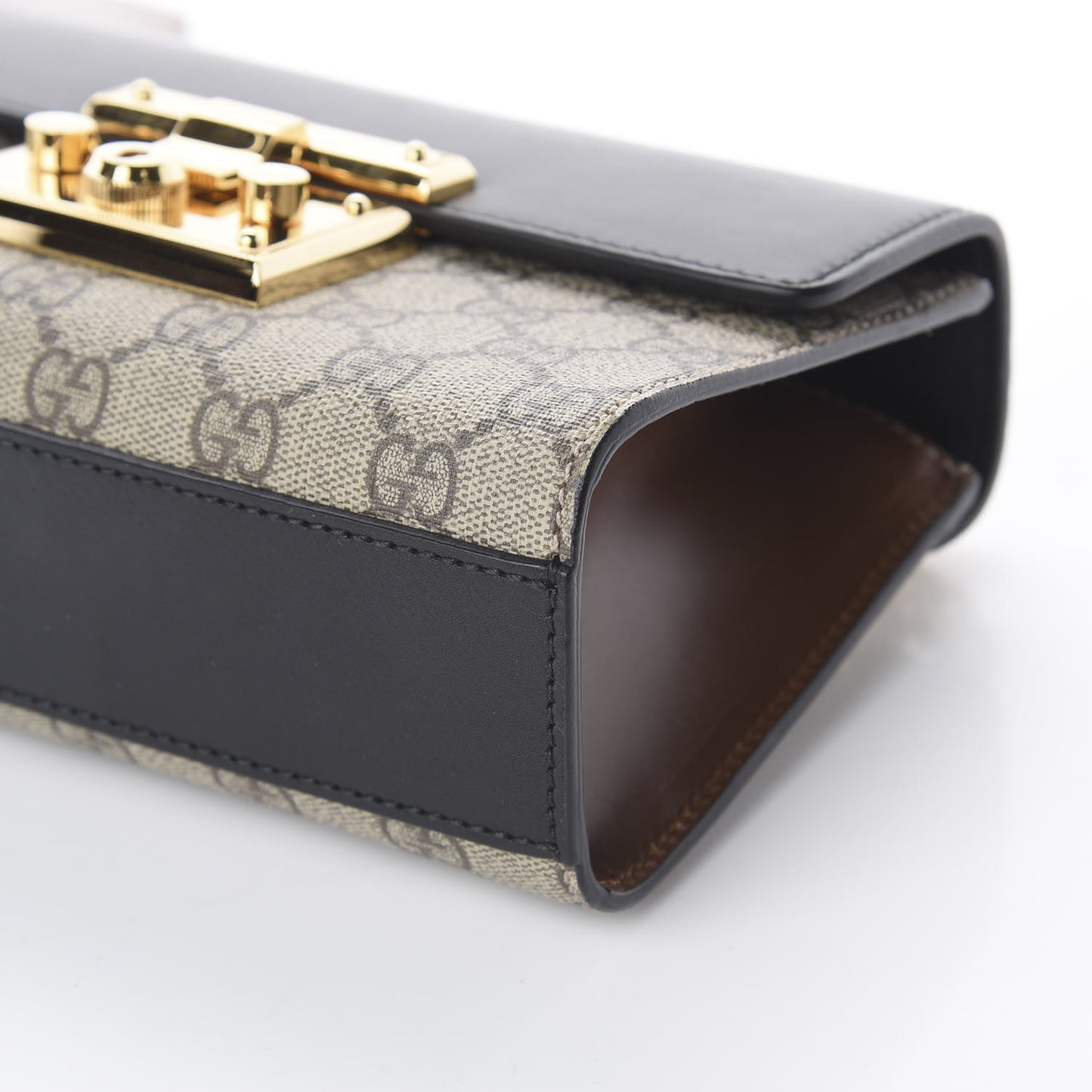 GG Supreme Monogram Calfskin Small Padlock Shoulder Bag Beige Black Cuir