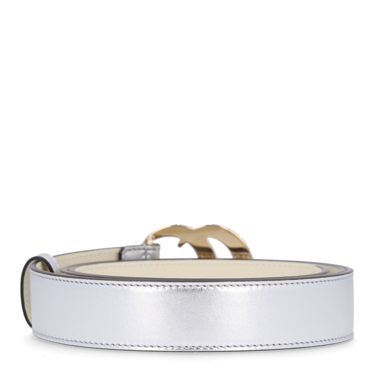 Gucci Metallic Calfskin Mirror Interlocking G 30mm Belt 100 40 Silver 2 of 6