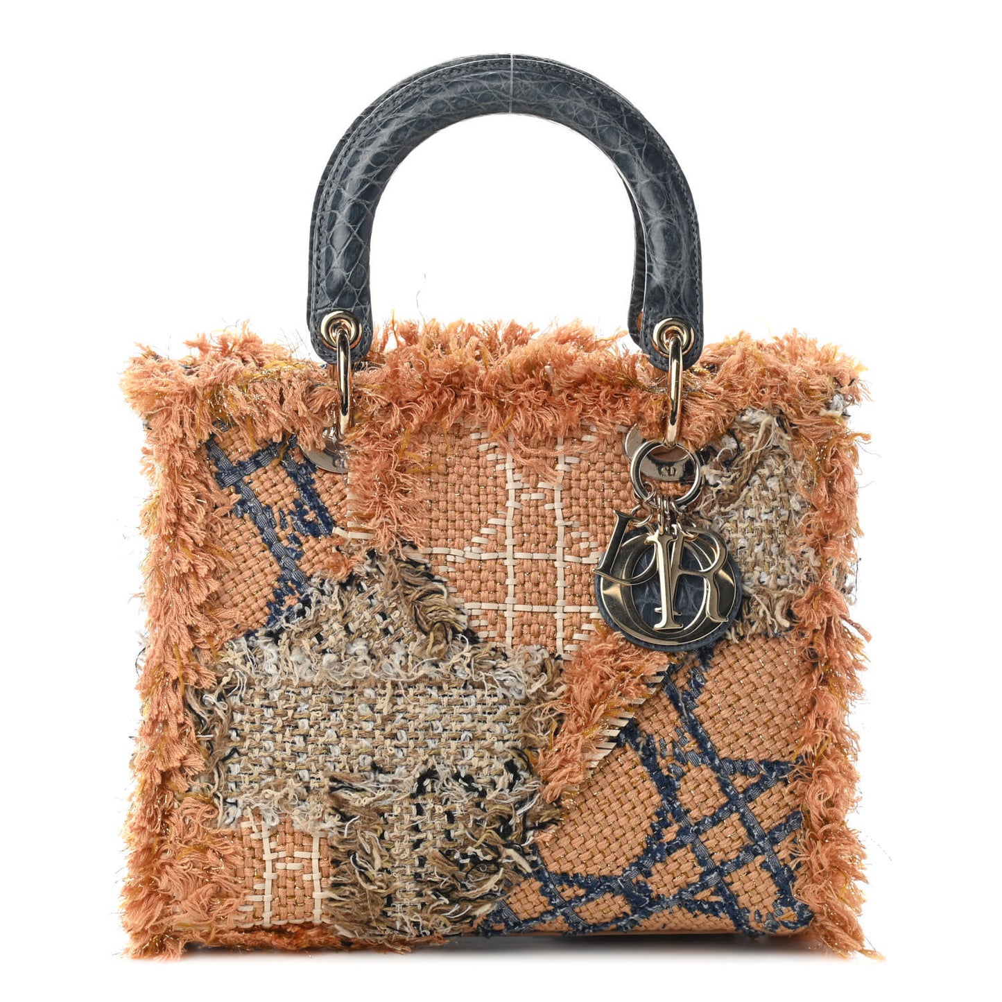 Tweed Crocodile Fringe Medium Lady Dior Multicolor