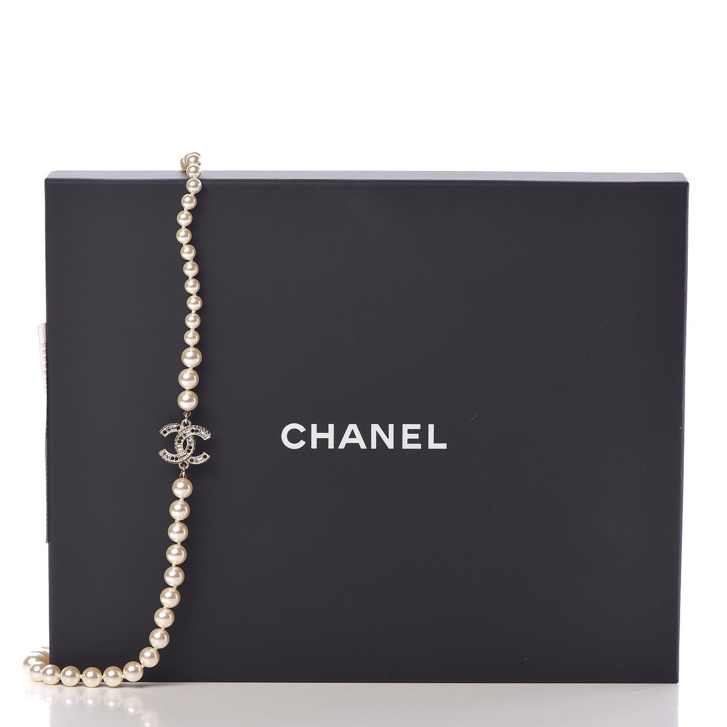 Pearl Crystal Long CC Necklace Gold Black