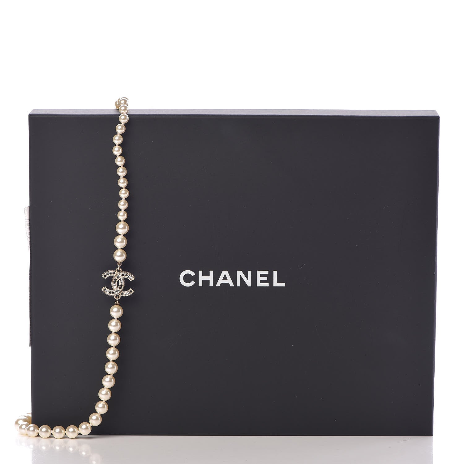 Chanel Pearl Crystal Long CC Necklace Gold Black 7 of 7
