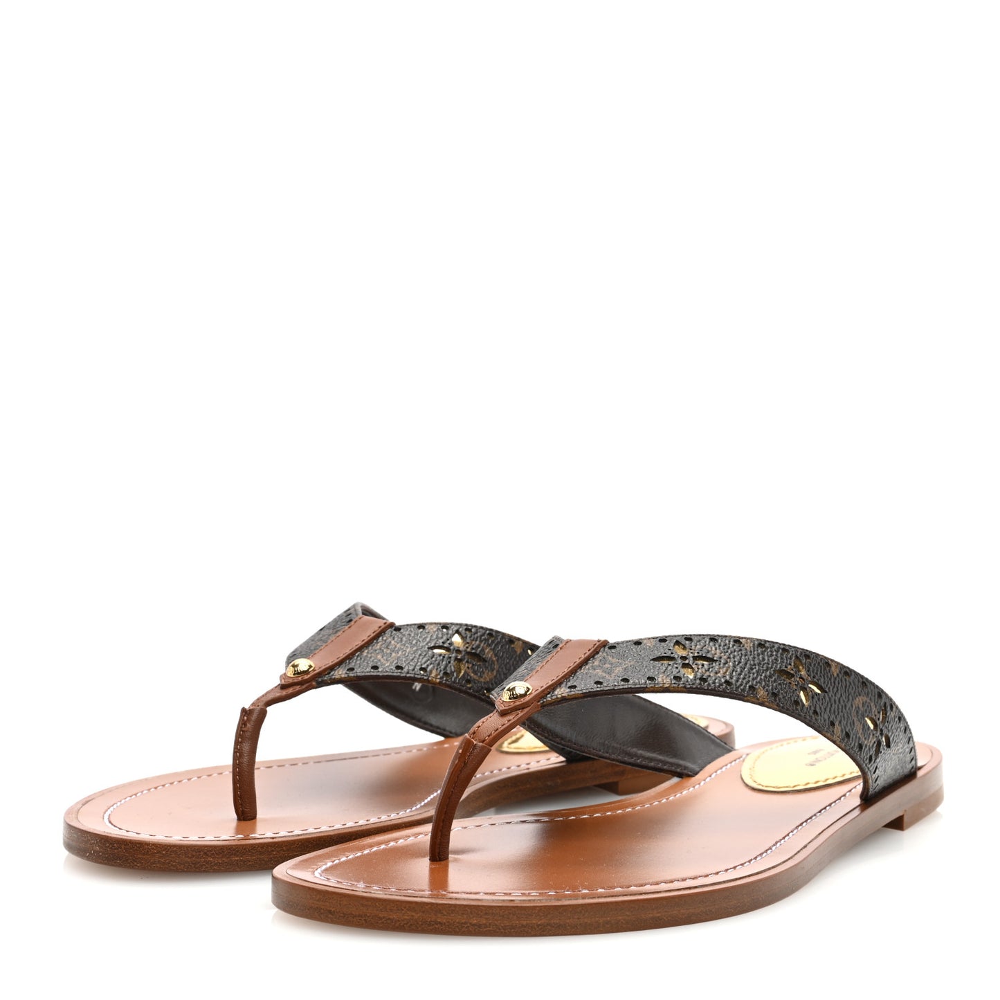 Monogram Sunny Flat Thong Sandals 37 Brown