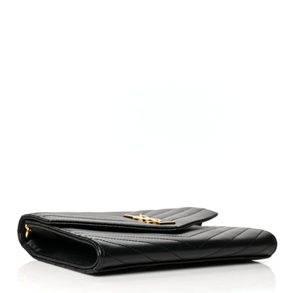 Saint Laurent Grain De Poudre Matelasse Chevron Monogram Envelope Clutch Black 5 of 11
