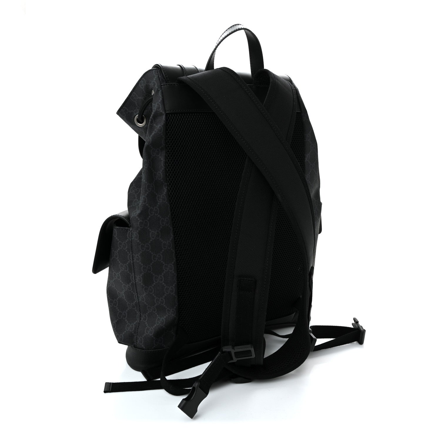 Gucci Soft GG Supreme Monogram Calfskin Web Double Buckle Backpack Black 3 of 13