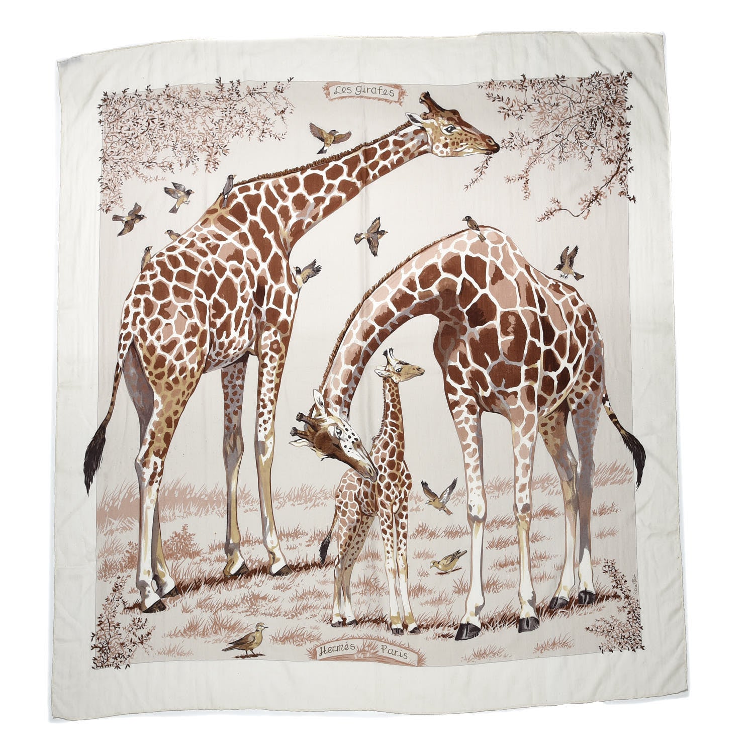 Hermes Cashmere Silk Les Girafes Shawl 140 380234 – FASHIONPHILE