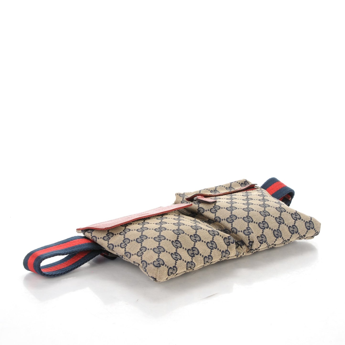GG Monogram Web Double Pocket Belt Bag Navy Red