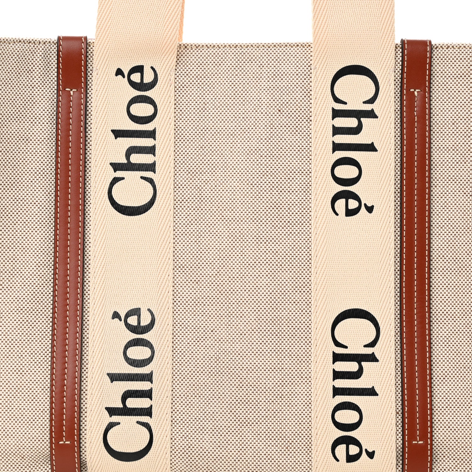 Chloe Cotton Calfskin Medium Woody Ribbon Tote White Brown 8 of 10