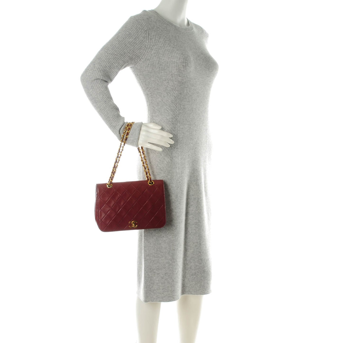 Lambskin Quilted Small Single Flap Dark Red