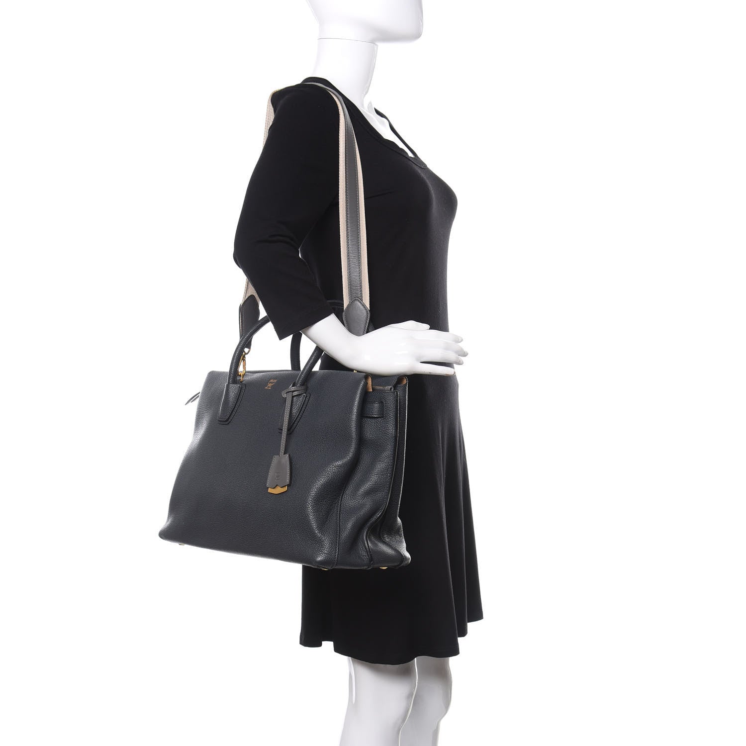MCM Grained Calfskin Large Milla Tote Phantom Grey 2 of 9