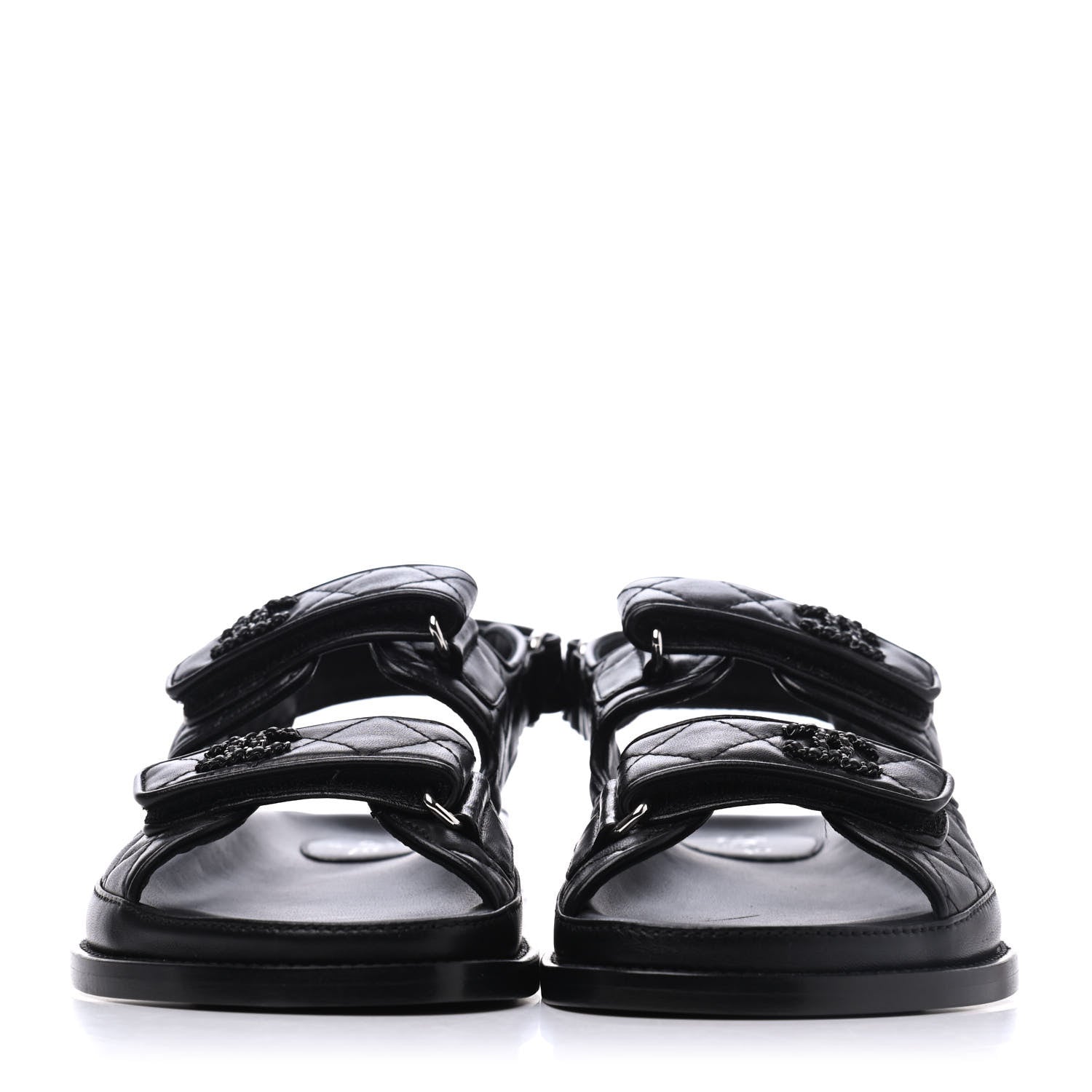 Chanel Lambskin Velcro Dad Sandals 38 Black 2 of 8