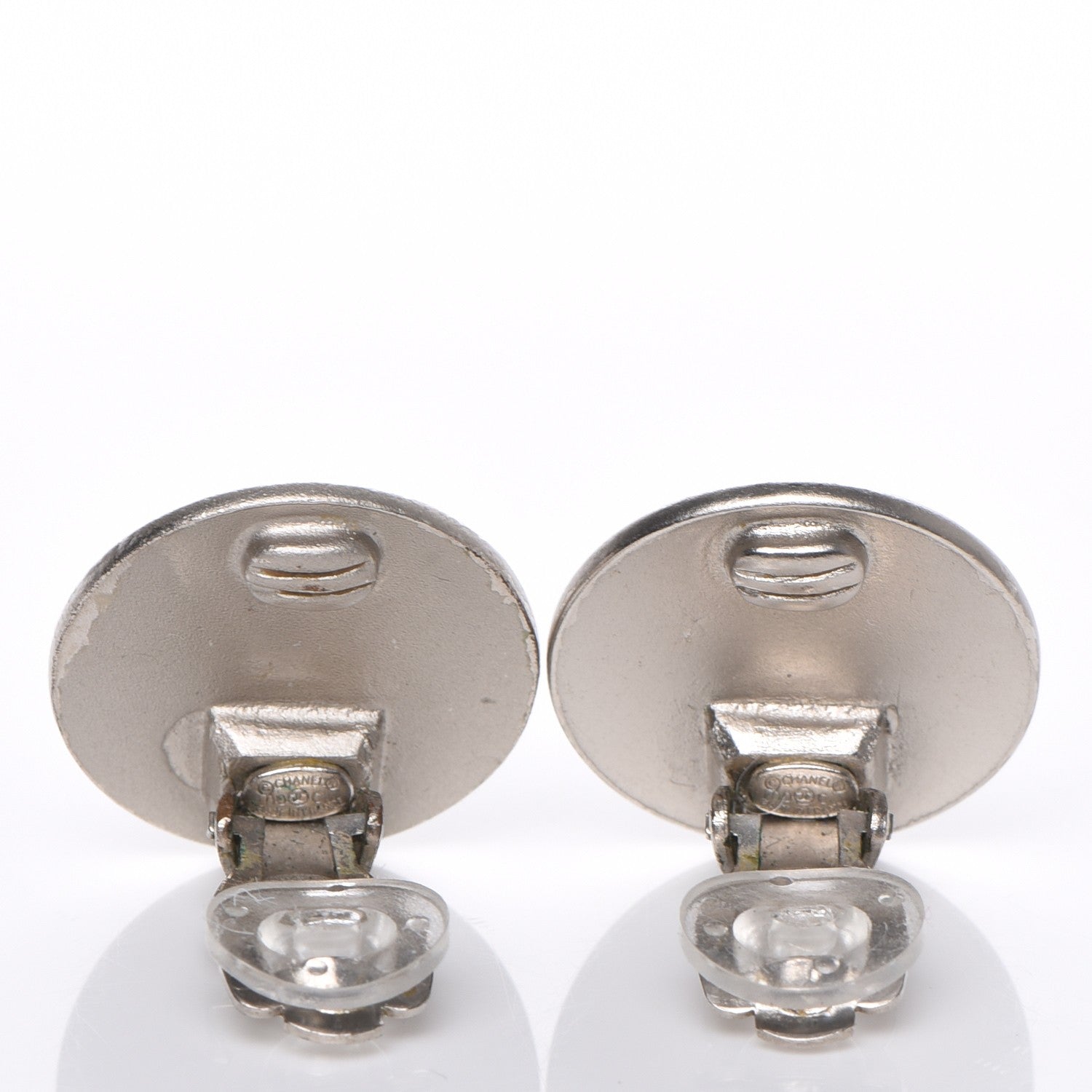 Chanel Metal Round CC Clip On Earrings Silver 3 of 4