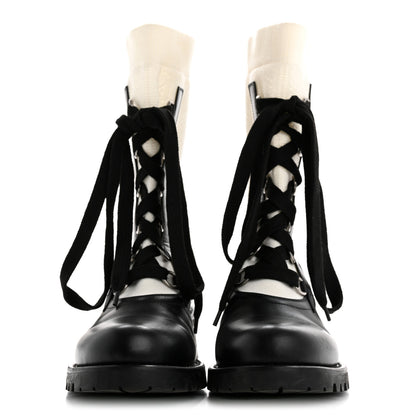Christian Dior Calfskin Knit Fabric Diorland Combat Boots 38 Black White 2 of 11