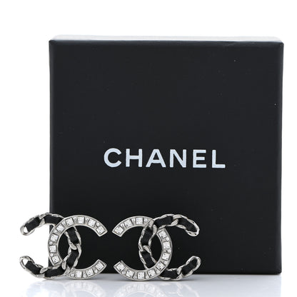 Chanel Crystal Baguette Lambskin Large CC Earrings Silver Black 5 of 5