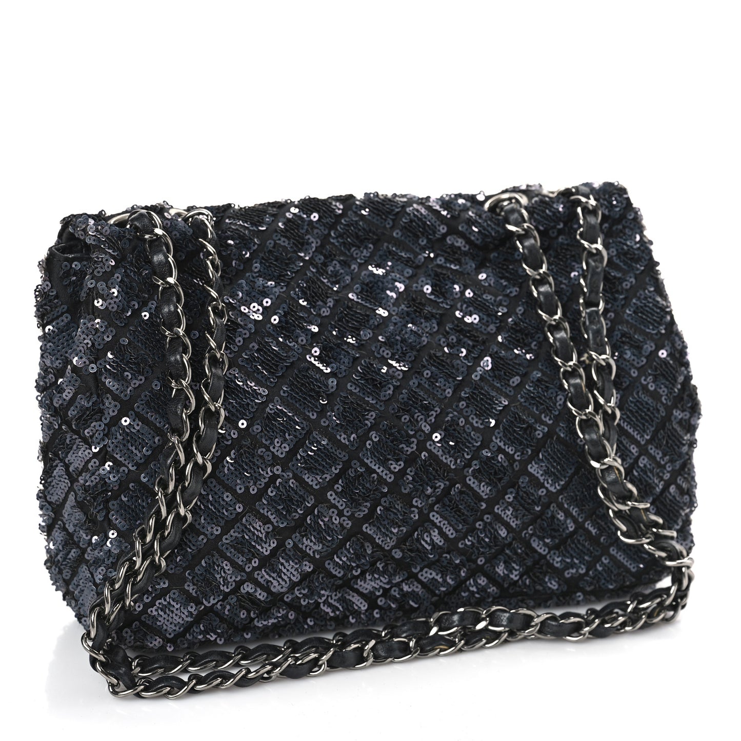 Satin Sequin Medium Classic Flap Grey