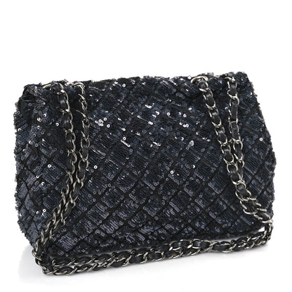 Chanel Satin Sequin Medium Classic Flap Grey 3 of 10