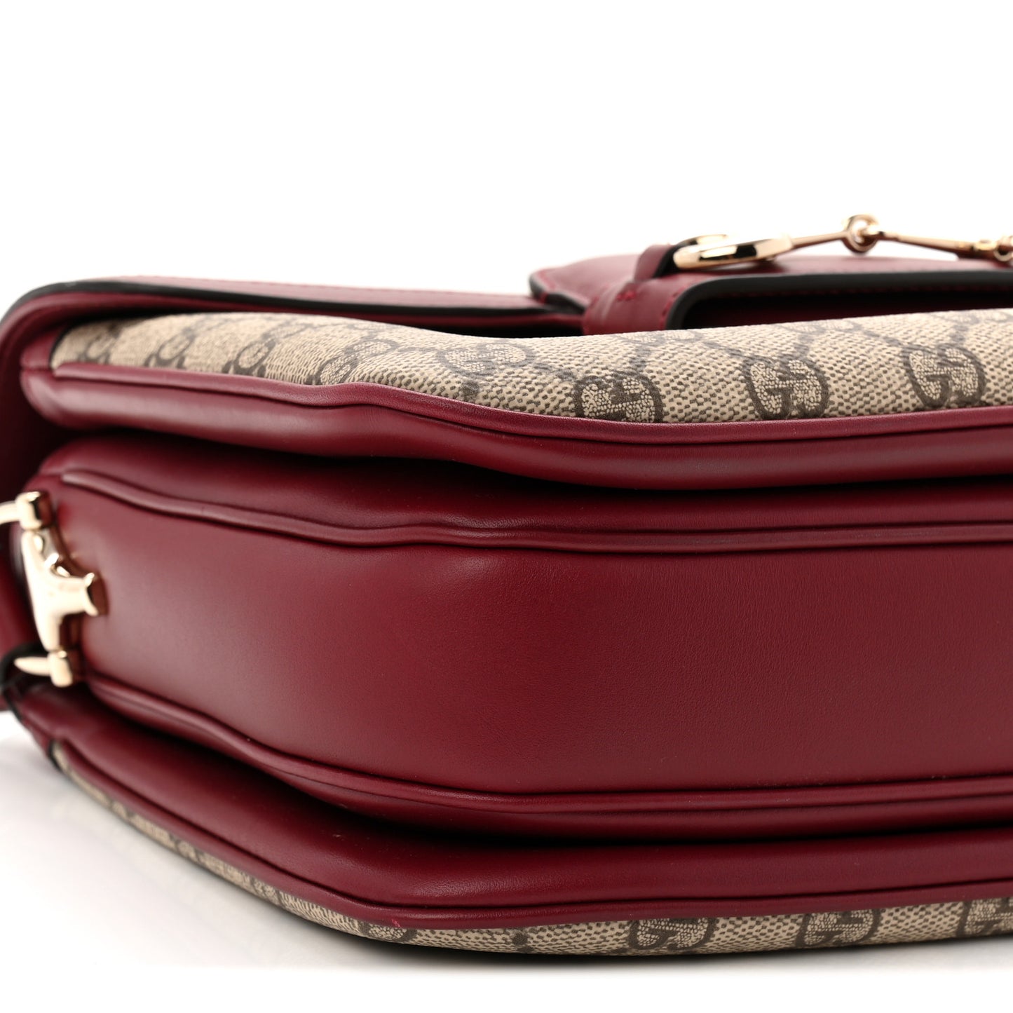 GG Supreme Monogram Horsebit 1955 Soft Small Shoulder Bag Beige Ebony Rosso Ancora