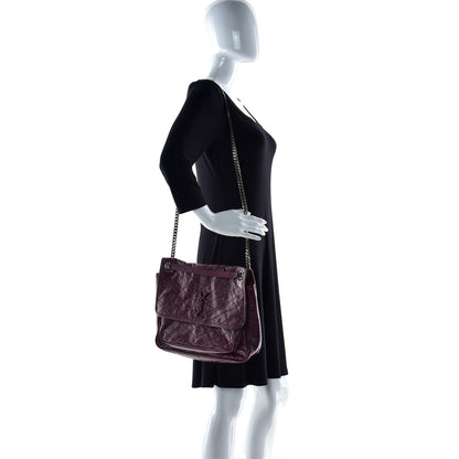 Saint Laurent Crinkled Calfskin Matelasse Monogram Large Niki Chain Satchel Rouge Legion 7 of 21