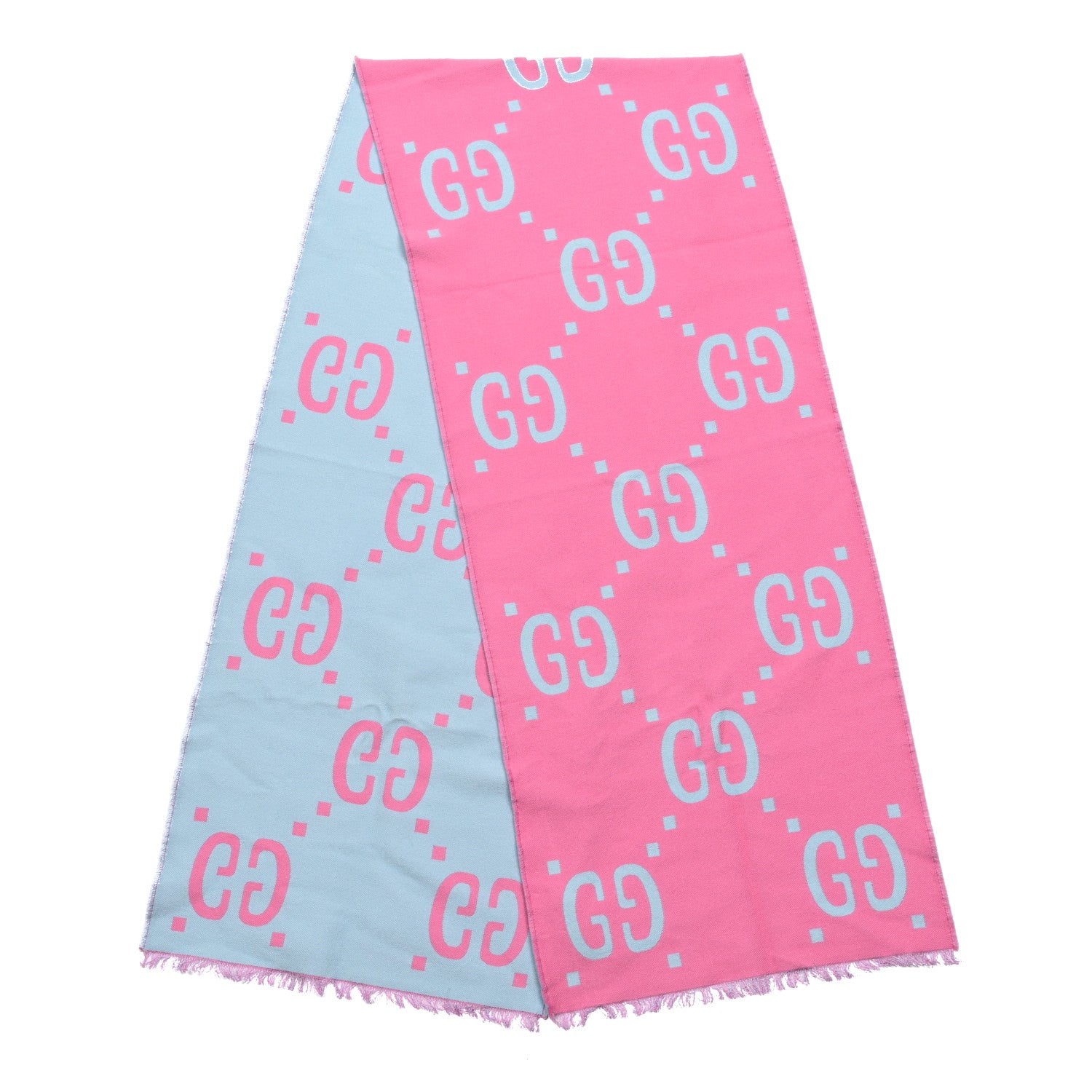 Gucci Wool Silk Monogram Jumbo GG Freedom Scarf Roseate Sky Blue 2 of 4