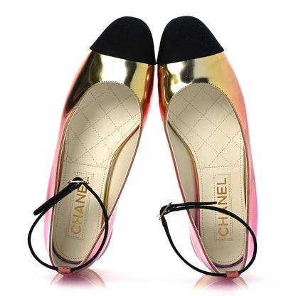 Chanel Laminated Calfskin Grosgrain Cap Toe CC Flats 36.5 Pink Orange Yellow Black 2 of 12