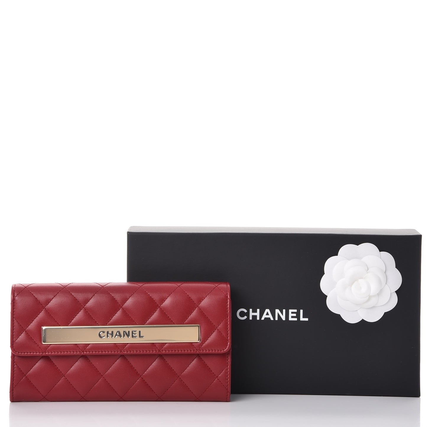 Lambskin Quilted Trendy CC Large Gusset Flap Wallet Dark Red