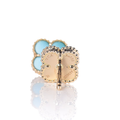 Van Cleef & Arpels 18K Yellow Gold Turquoise Sweet Alhambra Earrings 3 of 5