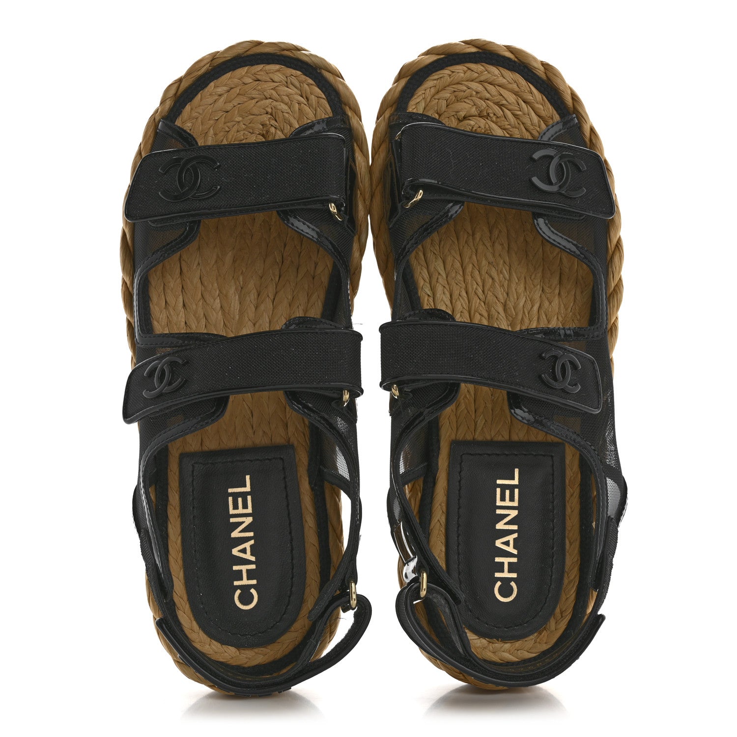 Chanel Mesh Patent Calfskin Velcro Dad Sandals 41 Black 2 of 9