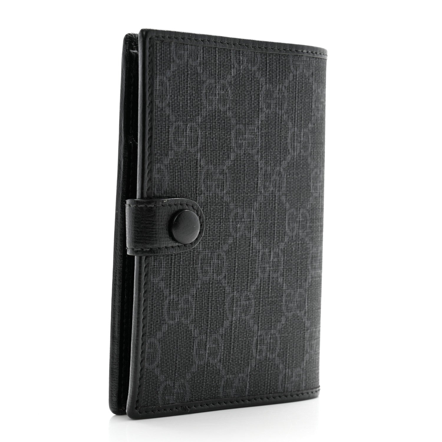 Gucci GG Supreme Monogram Textured Calfskin Retro Interlocking G Passport Case Black Grey 3 of 10