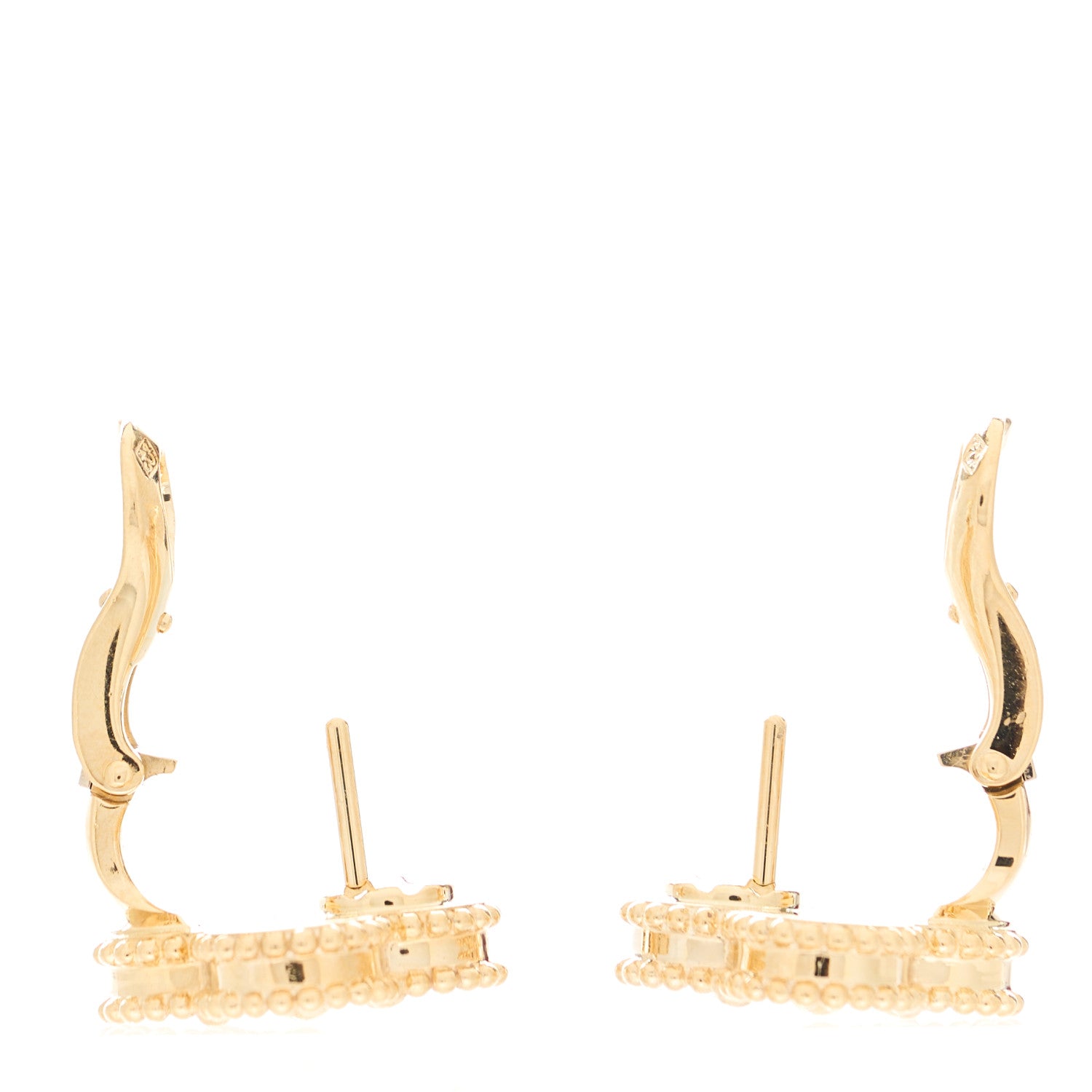 Van Cleef & Arpels 18K Yellow Gold Guilloche Vintage Alhambra Earrings 3 of 5