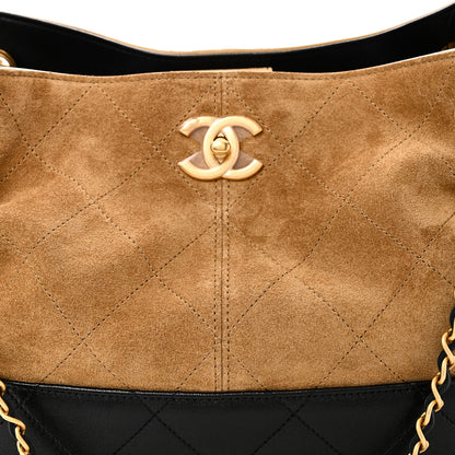 Chanel Suede Calfskin Shiny Lambskin Quilted Small Coco Base Shopping Bag Beige Black 8 of 11