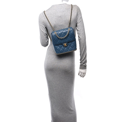 Chanel Caviar Quilted Camellia Chain Around Backpack Blue 3 of 10