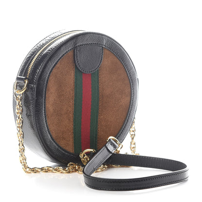 Gucci Suede Patent Web Mini Ophidia Round Shoulder Bag Nocciola Black 3 of 7