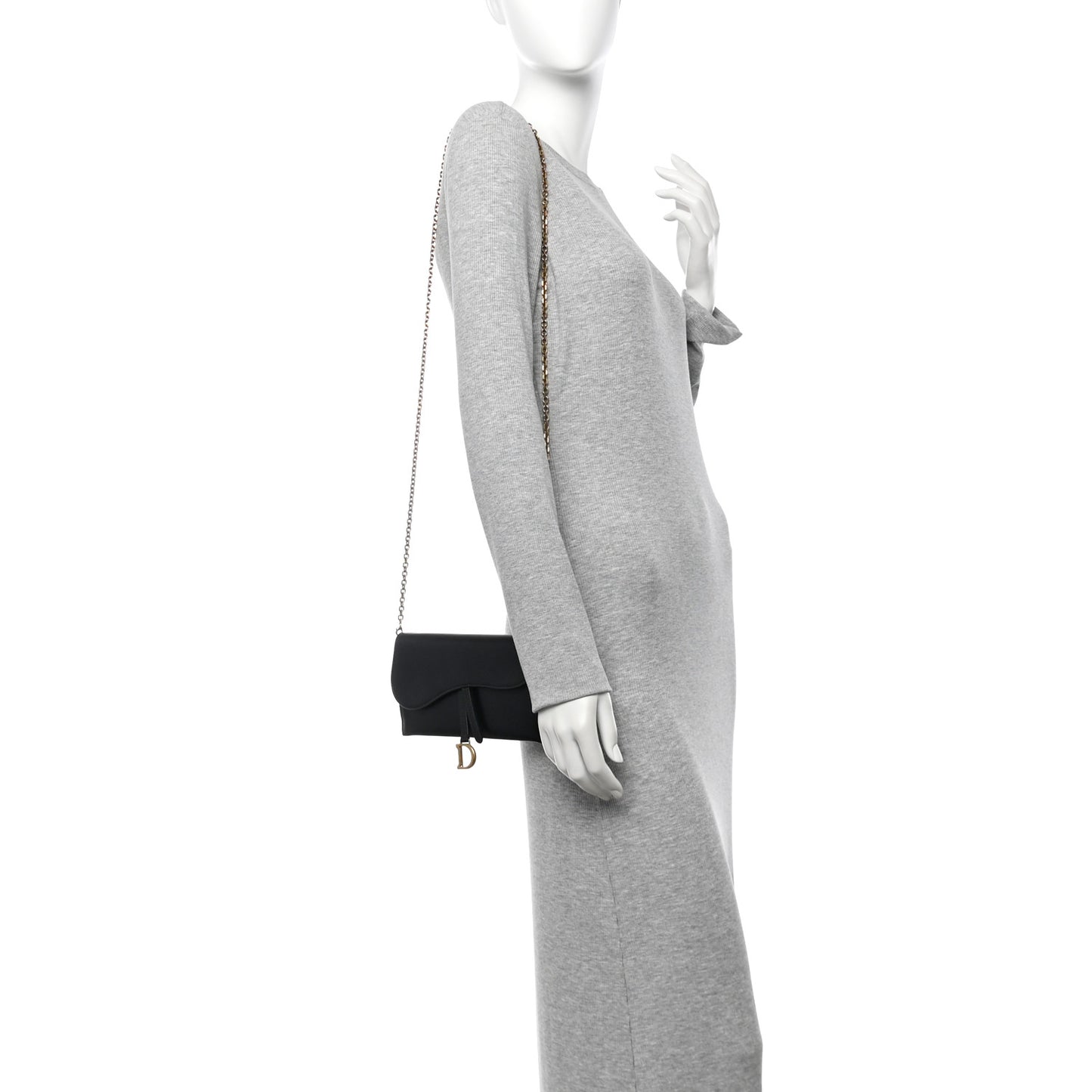 Goatskin Saddle Long Wallet With Chain Black