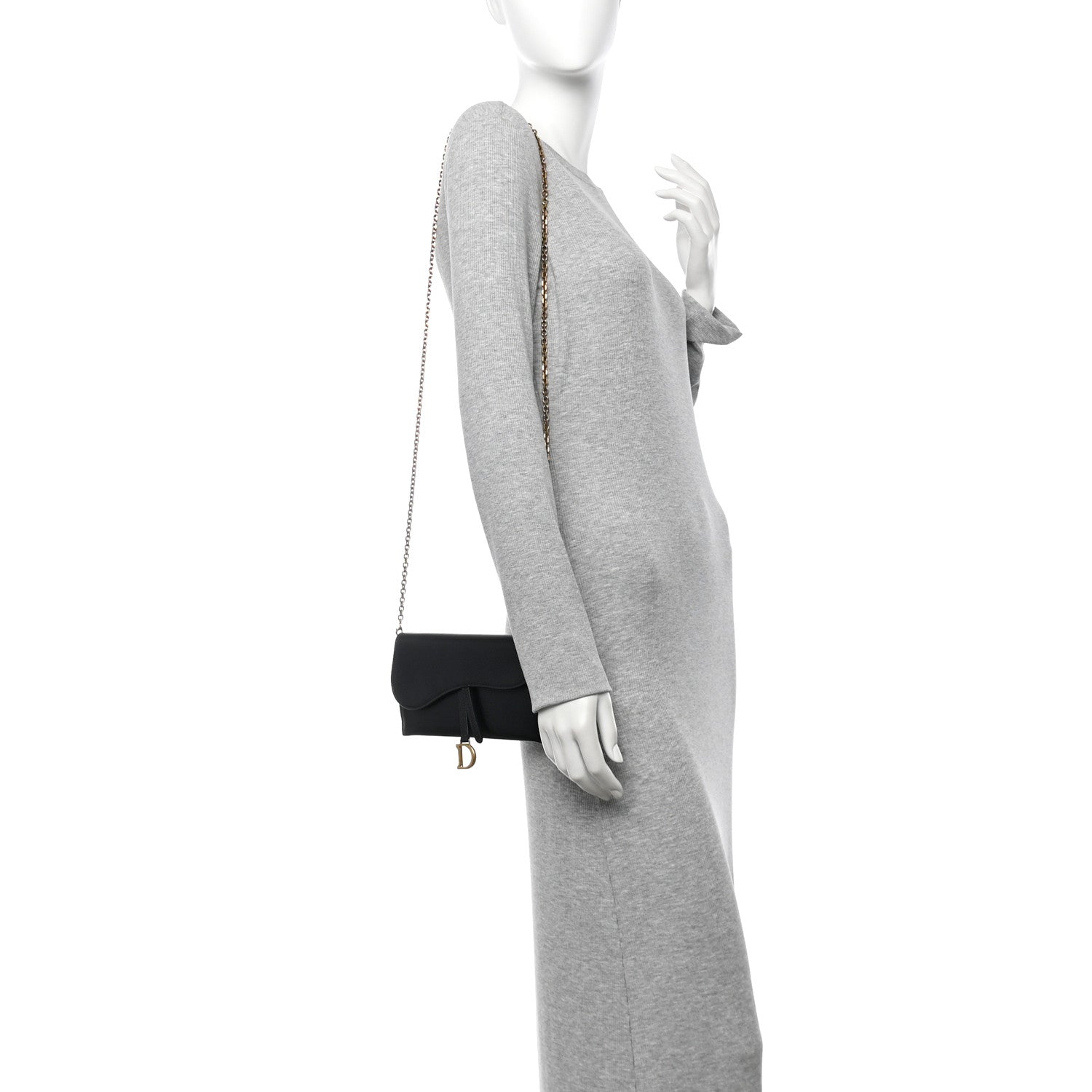 Christian Dior Goatskin Saddle Long Wallet With Chain Black 2 of 12