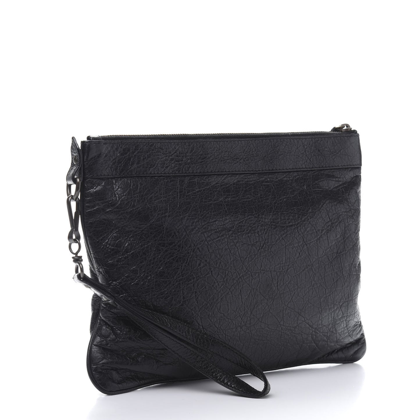 Agneau Classic Hardware Flat Handle Clutch Black