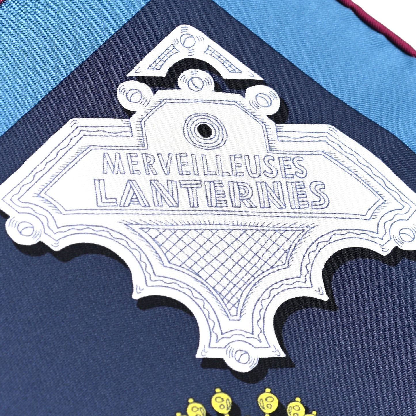 Silk Merveilleuses Lanternes Scarf 90 Marine Jaune Bleu Ciel