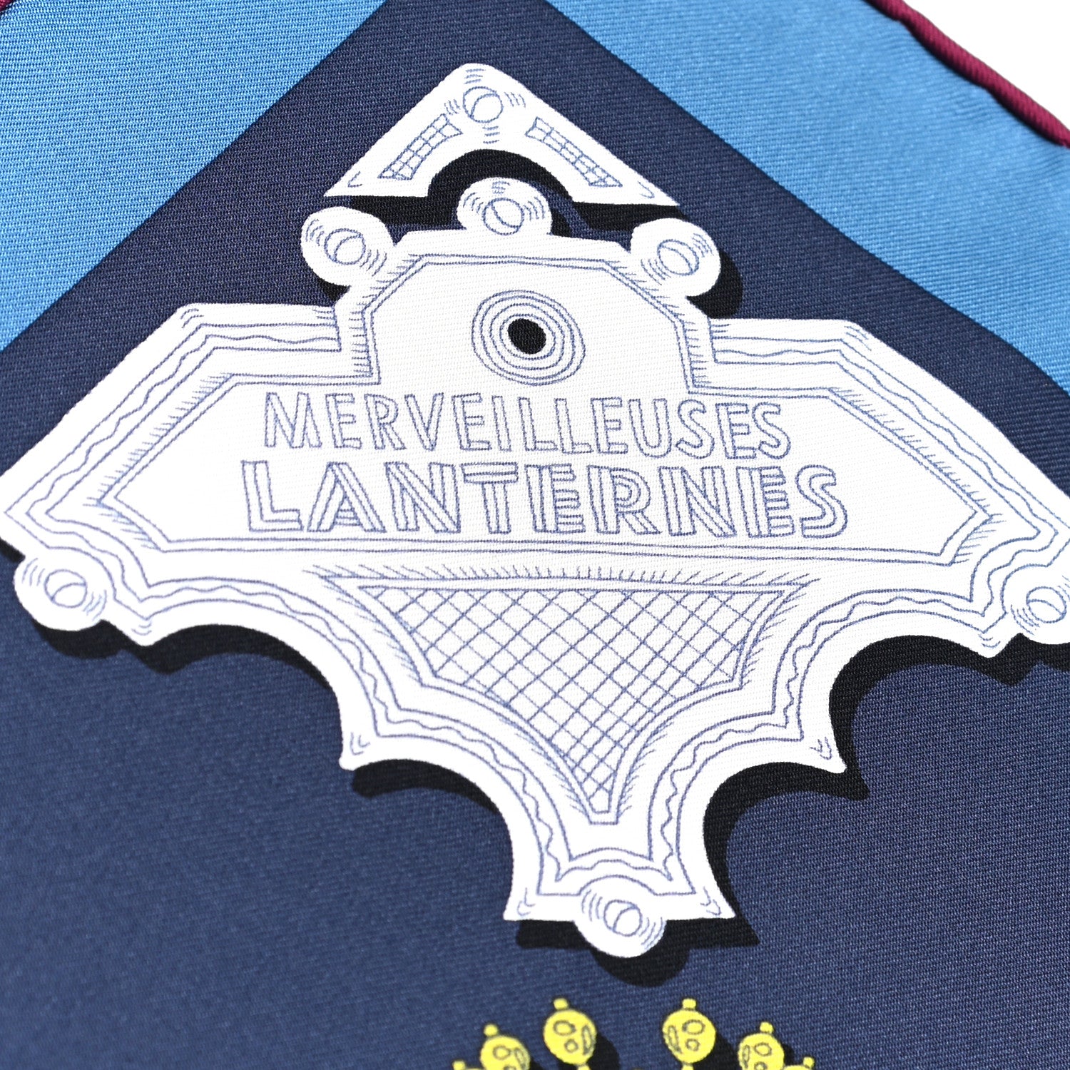 Hermes Silk Merveilleuses Lanternes Scarf 90 Marine Jaune Bleu Ciel 6 of 6