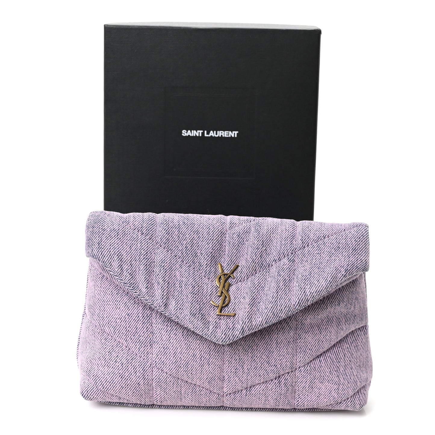 Denim Quilted Loulou Puffer Monogram Pouch Clutch Bleached Lilac