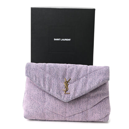 Saint Laurent Denim Quilted Loulou Puffer Monogram Pouch Clutch Bleached Lilac 12 of 12