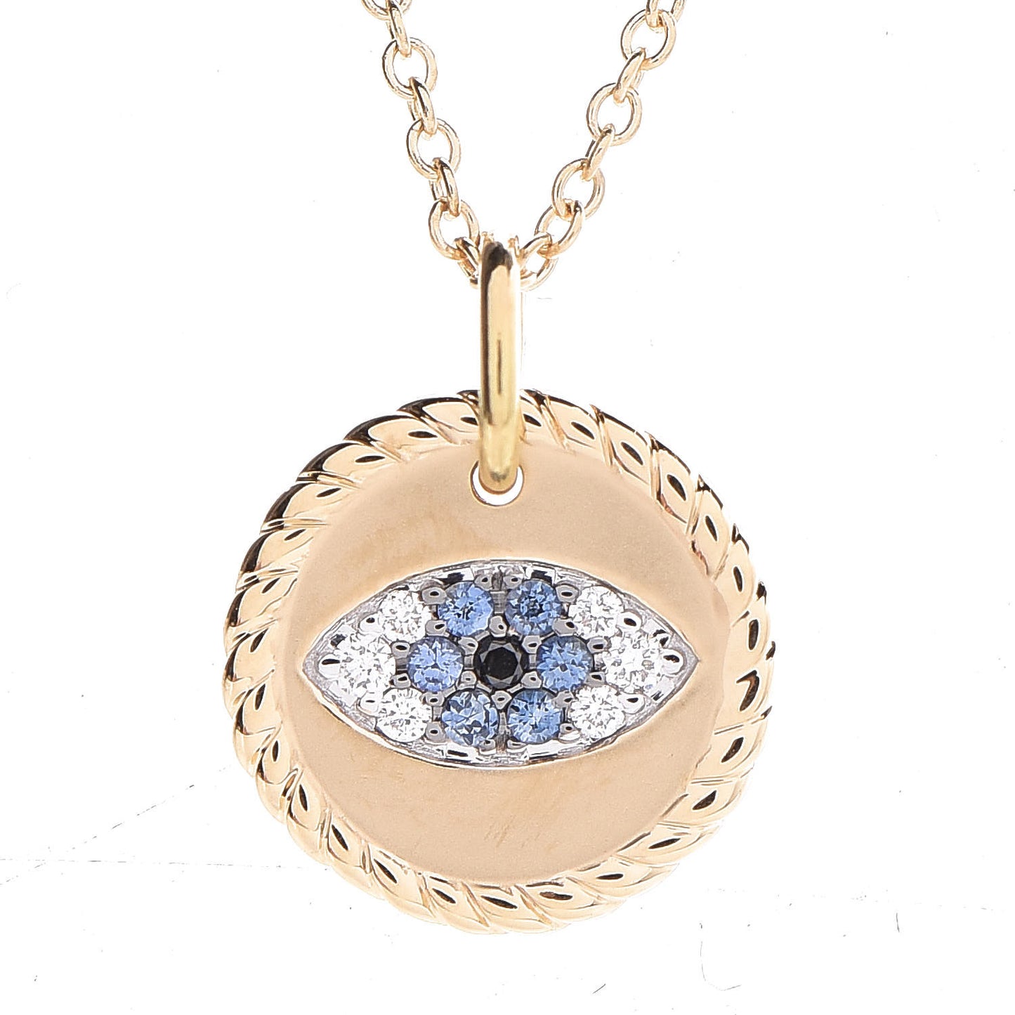18K Yellow Gold Blue Sapphire Diamond Evil Eye Necklace