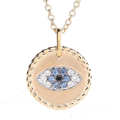 David Yurman 18K Yellow Gold Blue Sapphire Diamond Evil Eye Necklace 4 of 7
