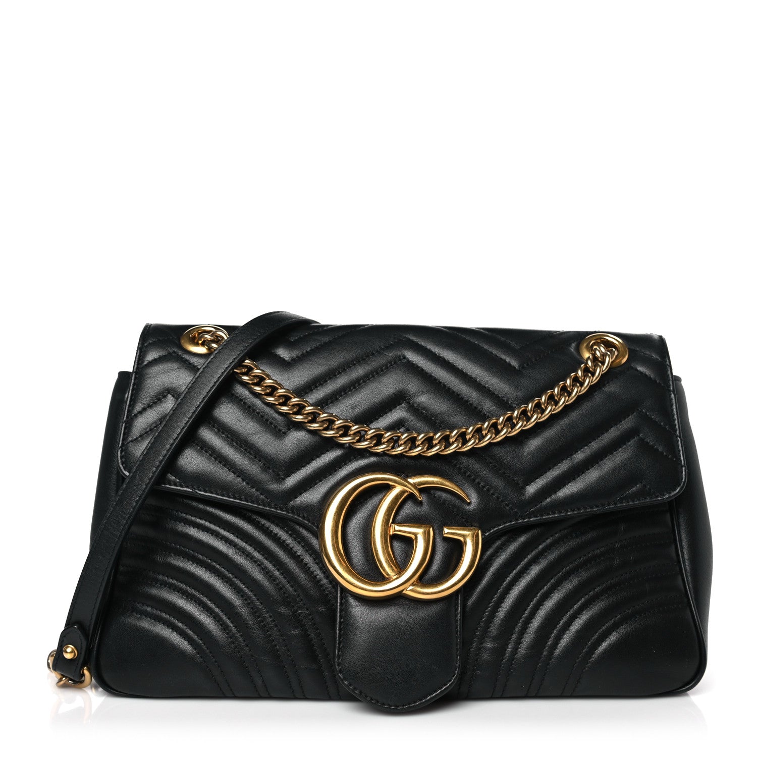 Gucci Calfskin Matelasse Medium GG Marmont Shoulder Bag Black 1 of 9