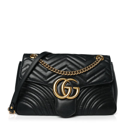 Gucci Calfskin Matelasse Medium GG Marmont Shoulder Bag Black 1 of 9