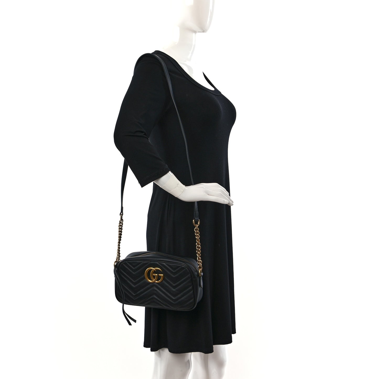 Calfskin Matelasse Small GG Marmont Chain Shoulder Bag Black